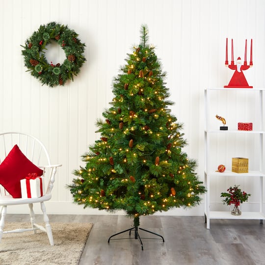 6ft. Pre-Lit West Virginia Mixed Pine Artificial Christmas Tree, Clear LED Lights